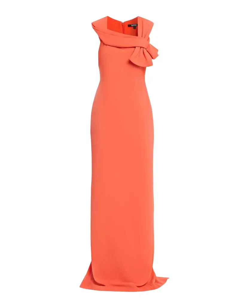 badgley mischka orange dress Badgley Mischka Asymmetrical Draped Neck Sheath Dress, Size: 2 in Flame