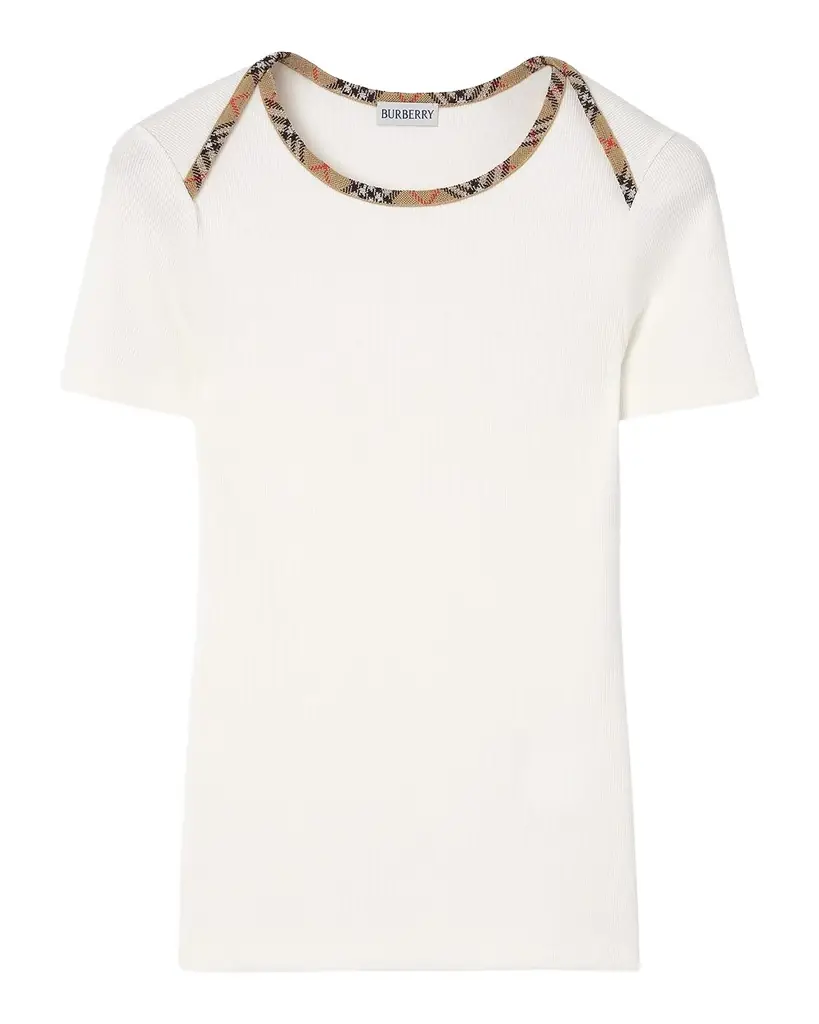 Burberry Stephanie Check-Trim Cotton Rib T-Shirt