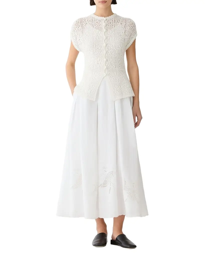 Lafayette 148 New York Lace-Stitch Cotton Knit Sweater