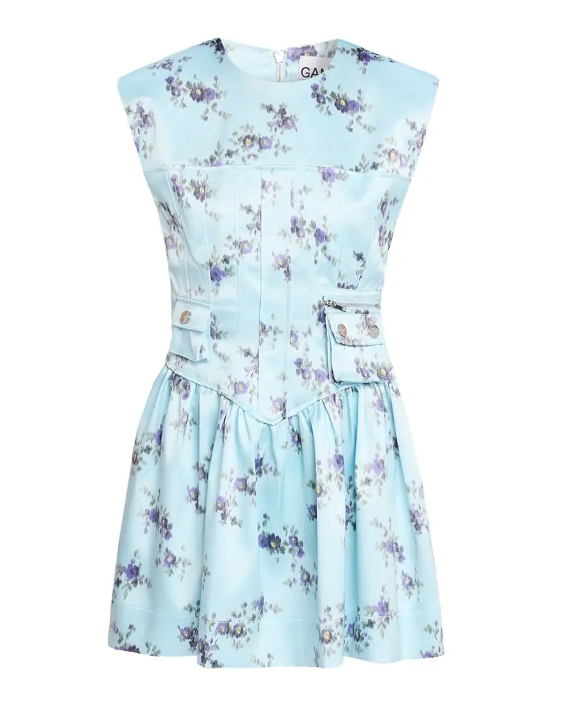 Ganni Floral Satin Corset Dress