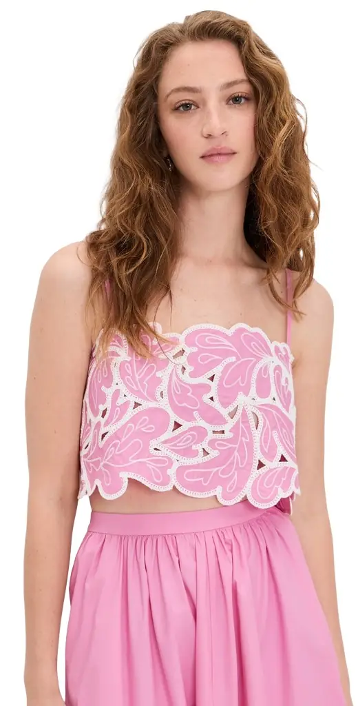 Cinq à Sept Paisley Bloom Embroidered Caterina Top Rosewater Pink/White