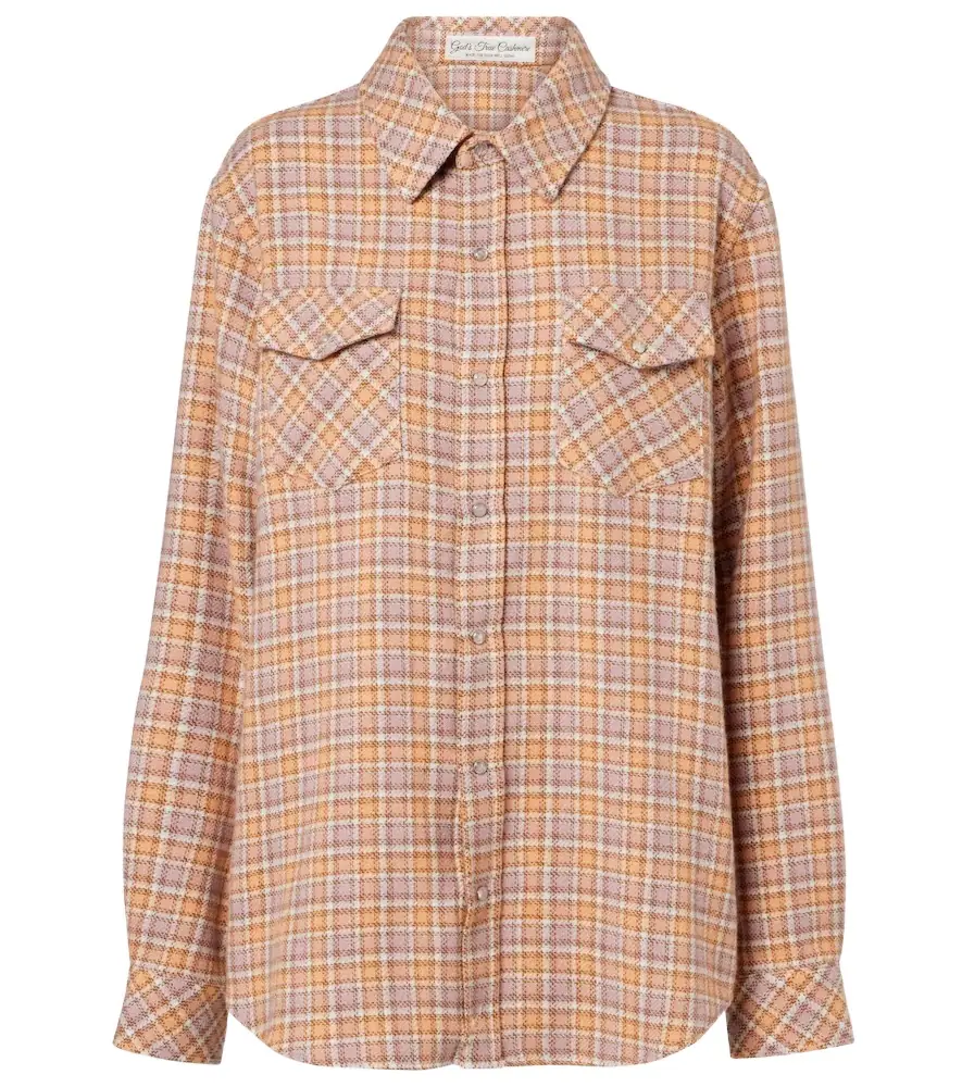 God's True Cashmere Midnight Rose plaid cashmere shirt
