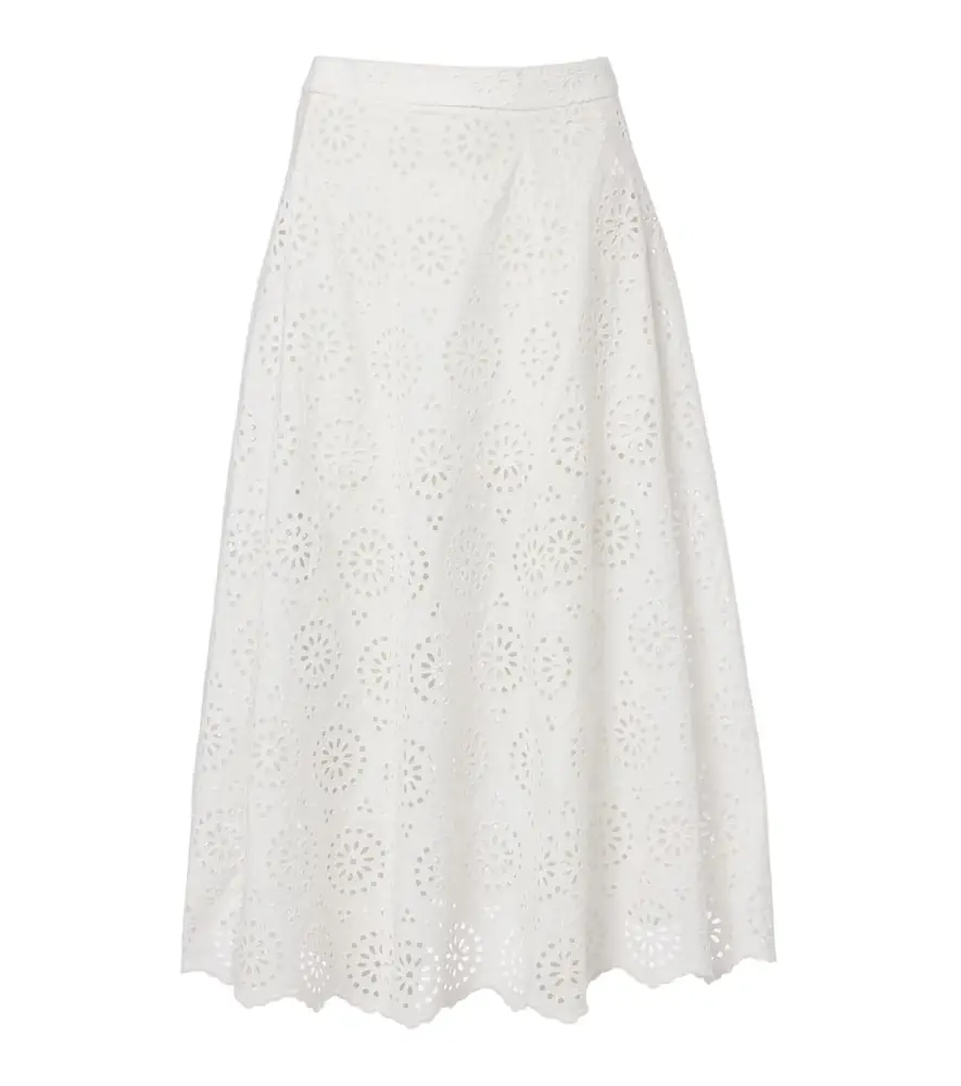 Frame The Deco broderie anglaise cotton midi skirt