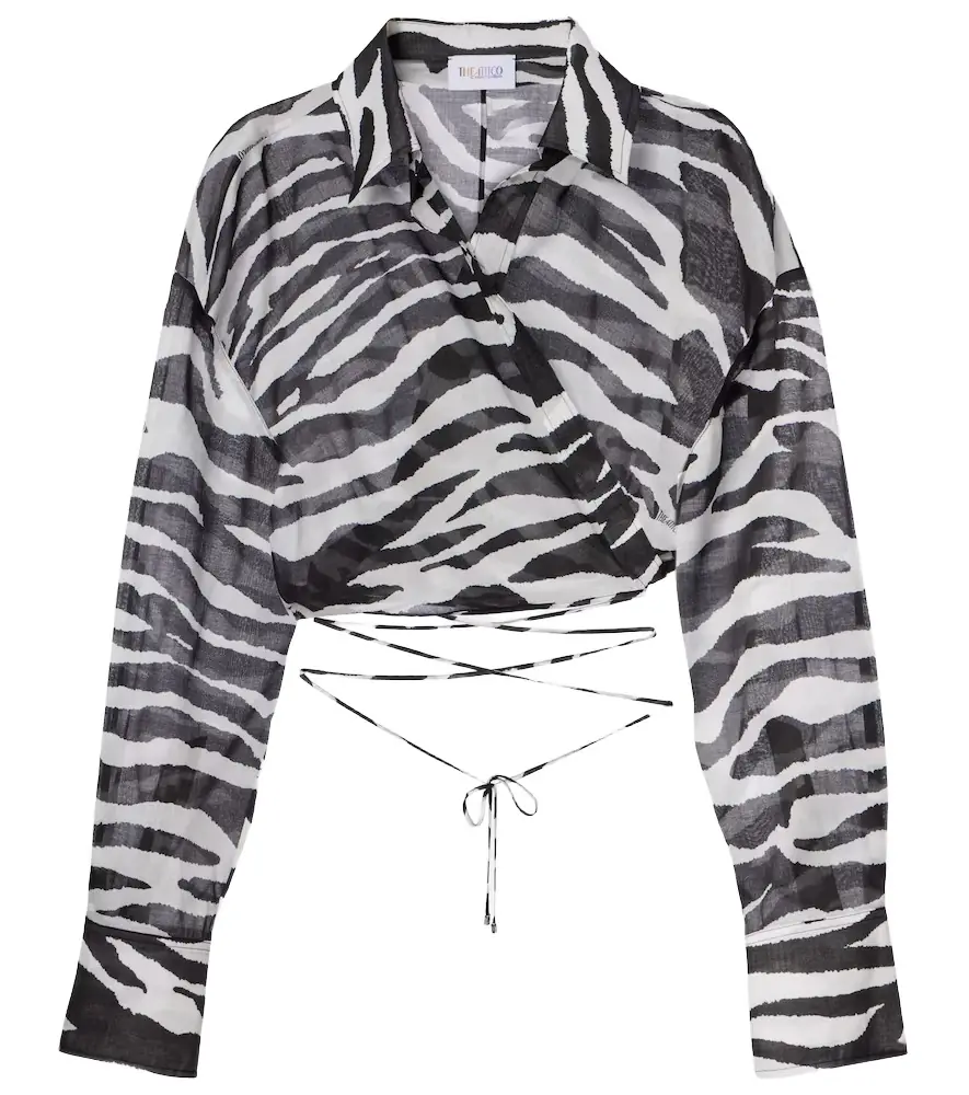 The Attico Zebra-print cotton muslin wrap top