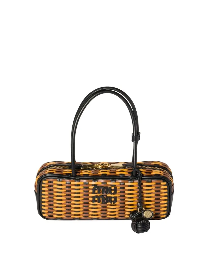 Miu Miu Beau Woven Leather Top-Handle Bag
