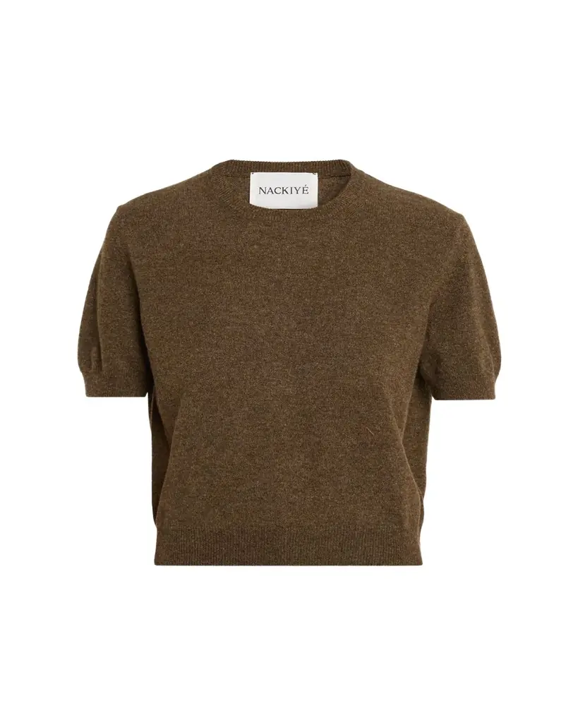 NACKIYE Pearl Cashmere Short-Sleeve Sweater