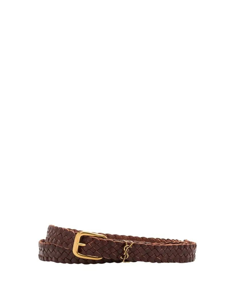 Saint Laurent Men's Braided Leather Roller-Buckle Belt
