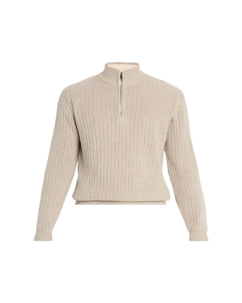 Fioroni Men's Ribbed-Knit Cotton Half-Zip Sweater