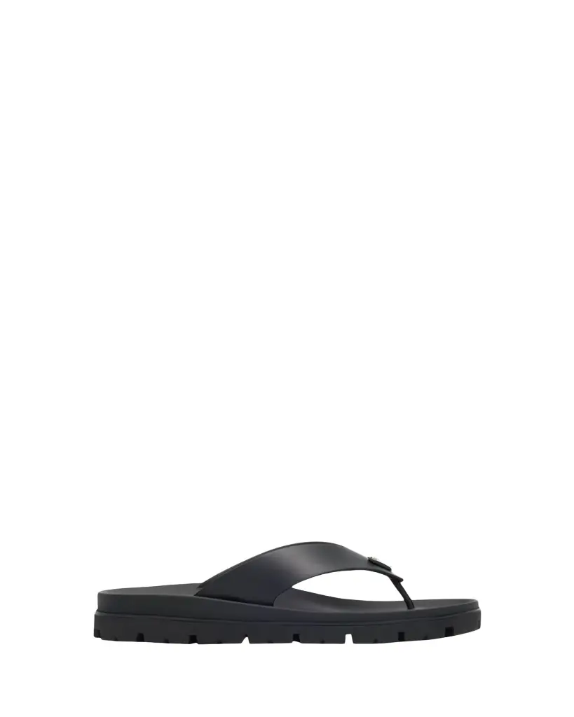 Prada Men's Enameled Triangle Logo Rubber Thong Sandals