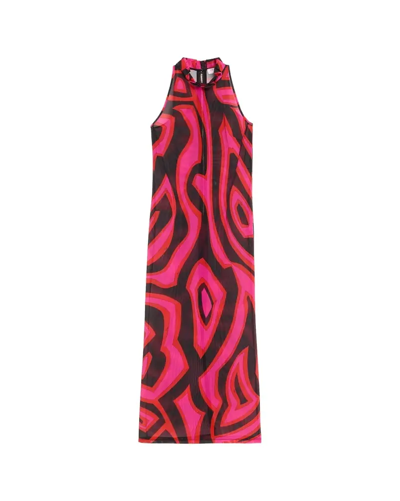 Pucci Mock-Neck Labirinto-Print Mesh Maxi Dress