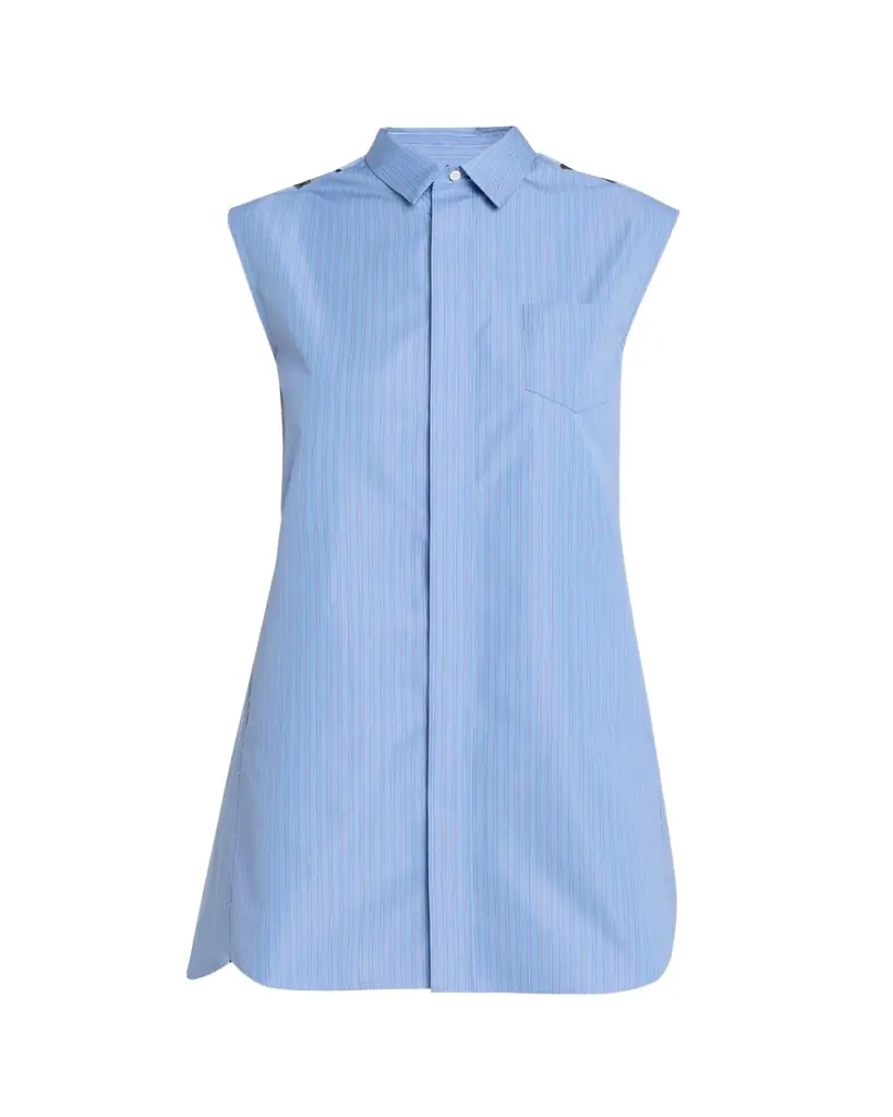 SACAI Chiffon Godet Striped Poplin Mini Shirtdress