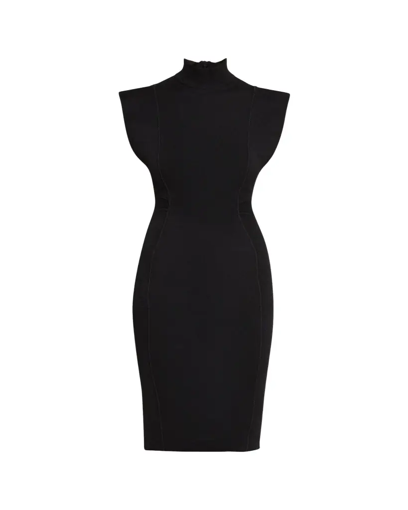 ALAIA Mock-Neck Cap-Sleeve Seam Paneled Dress