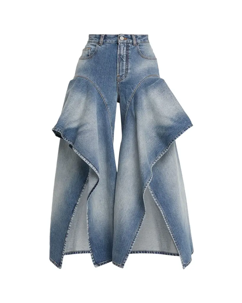 ALAIA Ruffle Wide-Leg Denim Pants - Women's Clothing