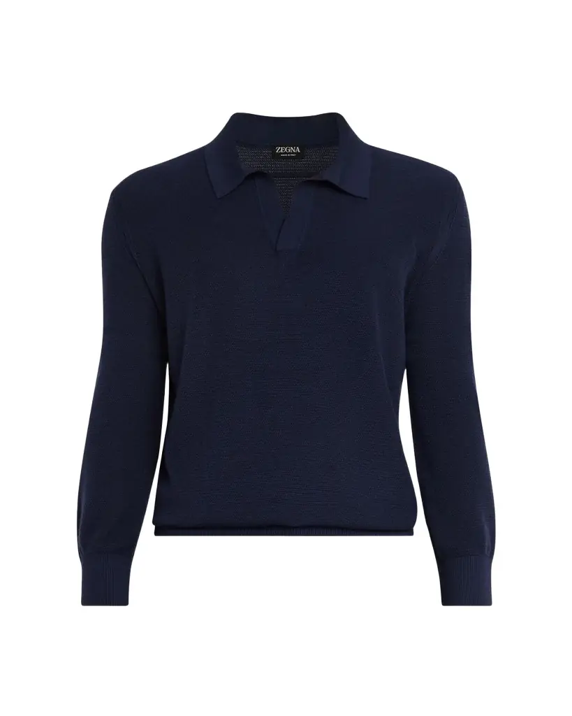 ZEGNA Men's Cashmere and Mulberry Silk Waffle Knit Polo Sweater