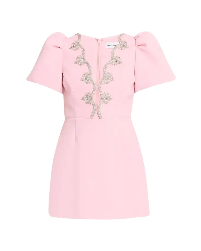 REBECCA VALLANCE Harlynn Scalloped Diamante-Trim Mini Dress
