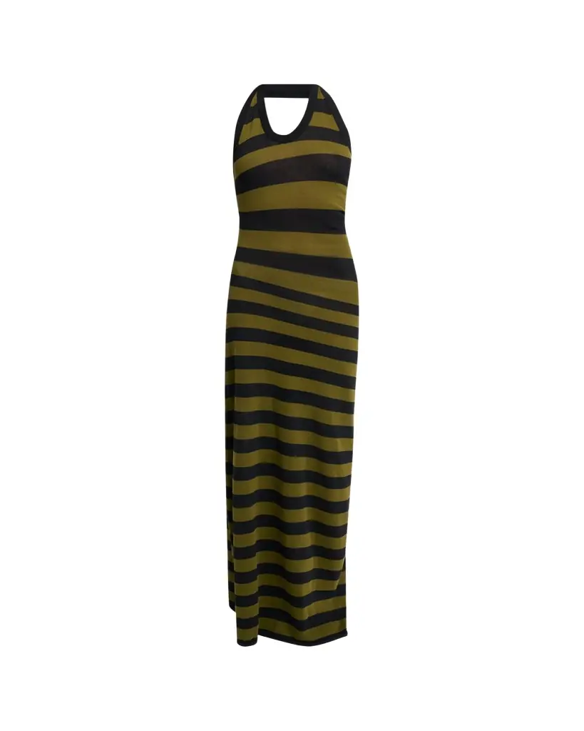 Proenza Schouler Frann Striped Cotton Long Halter Dress