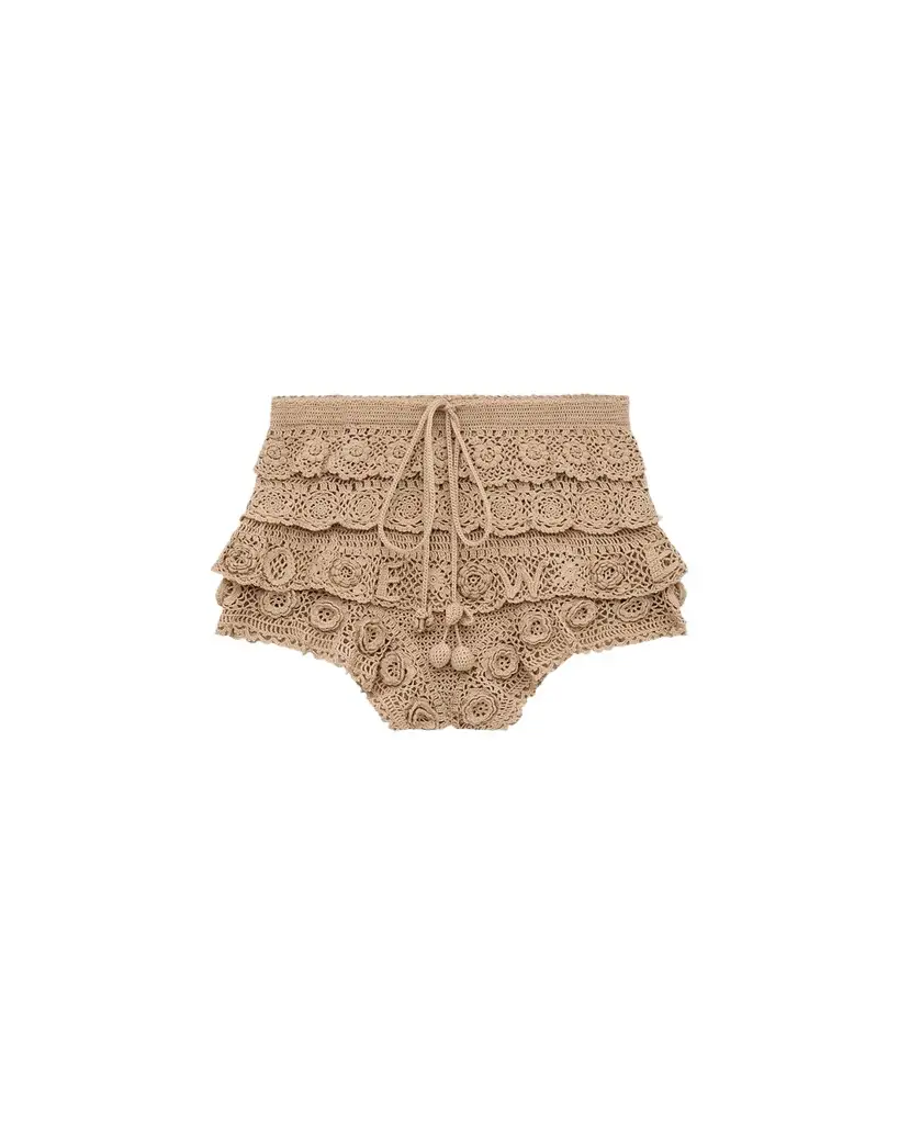 Loewe x Paula's Ibiza Tiered Ruffle Crochet Pull-On Shorts