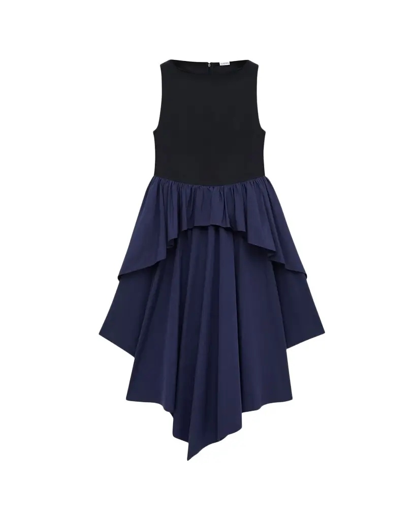 Loewe x Paula's Ibiza Asymmetric Ruffle Cotton Sleeveless Midi Dress