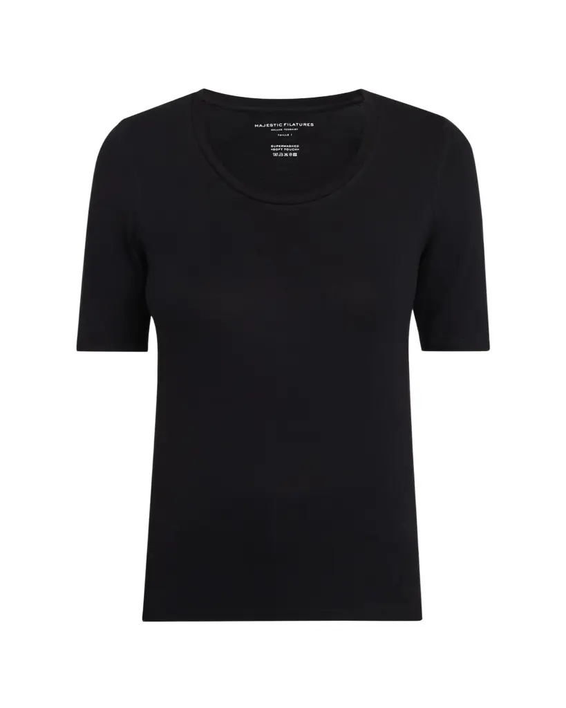 Majestic Filatures Elbow-Sleeve Scoop-Neck Shirt