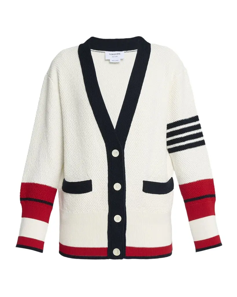 Thom Browne Classic Stripe Tennis V-Neck Cardigan