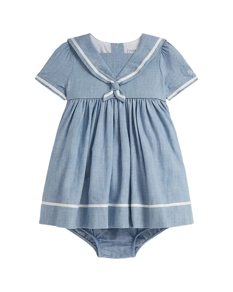 Polo Ralph Lauren Girl's Chambray Sailor Dress & Bloomers Set, Size 3M-