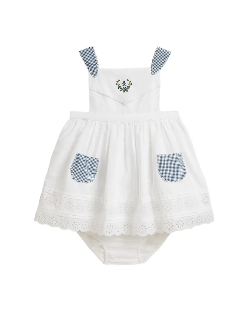 Polo Ralph Lauren Girl's Scalloped Cotton Poplin Dress & Bloomers Set, Size 3M-18M - Women's Clothing