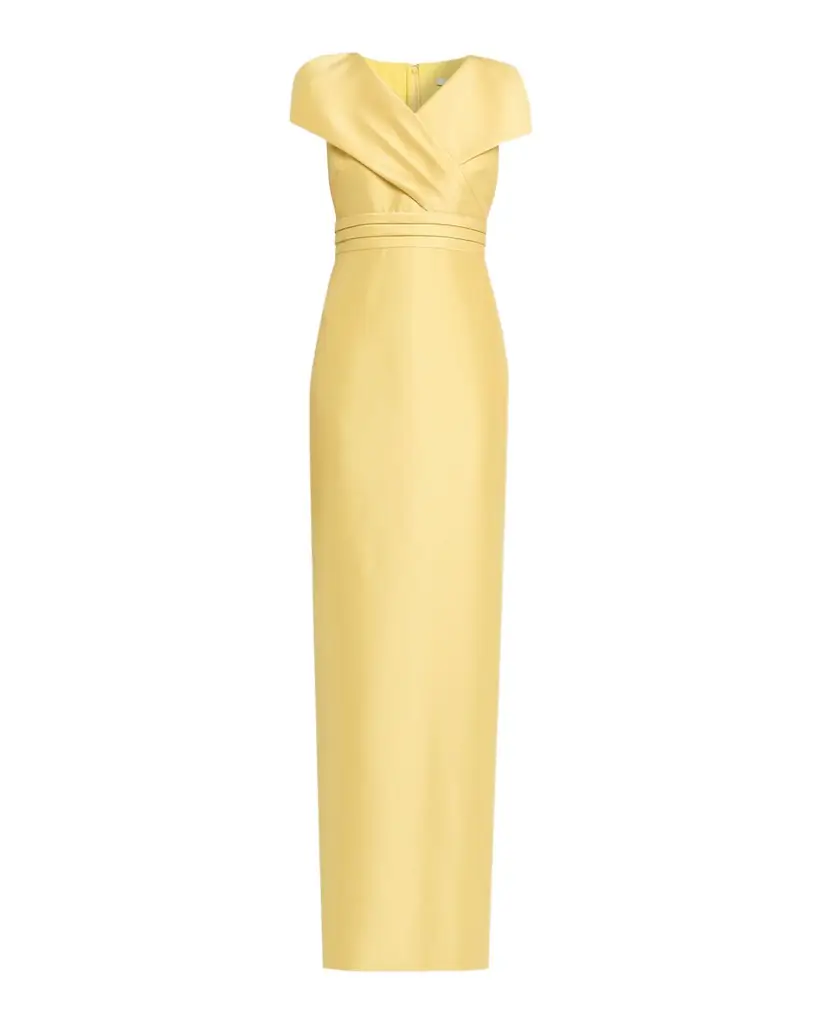 Badgley Mischka Faux-Wrap Mikado Column Gown