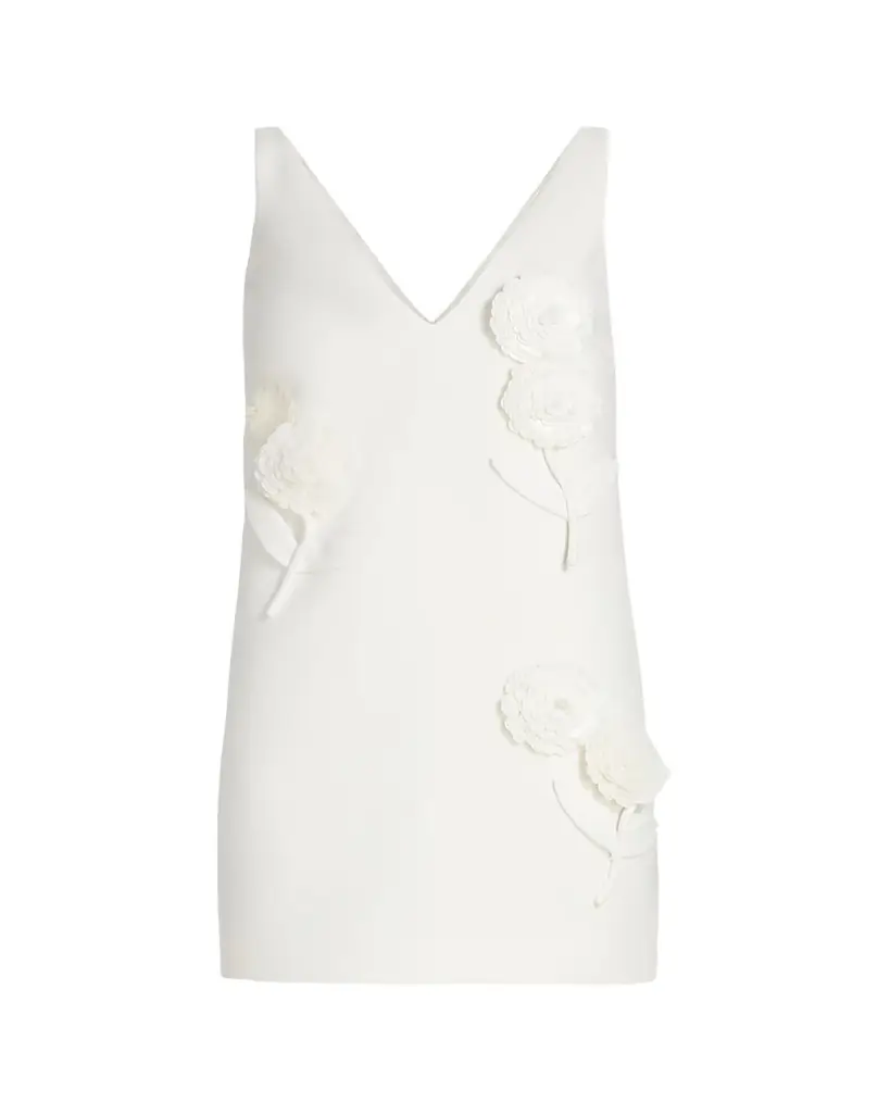 Self-Portrait Embellished Flower Crepe Mini Dress