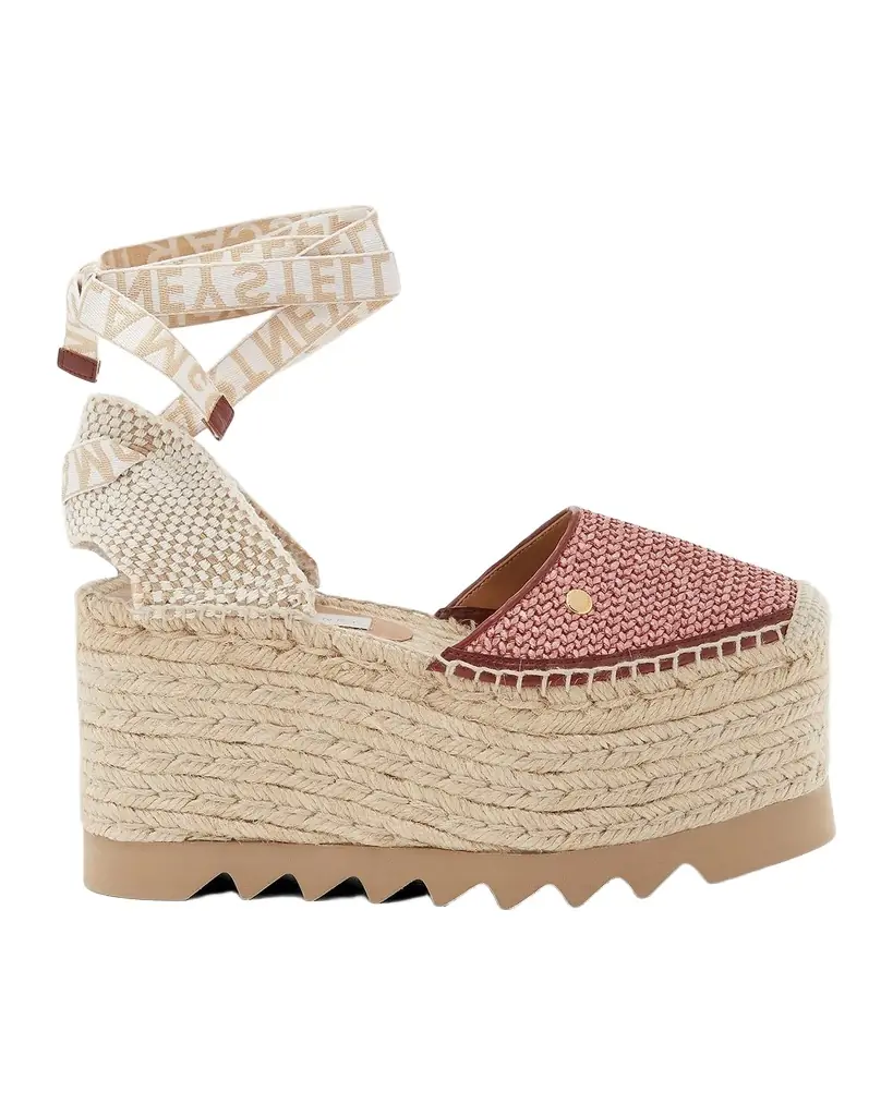 Stella McCartney 80mm Gaia Raffia Ankle-Tie Platform Espadrilles