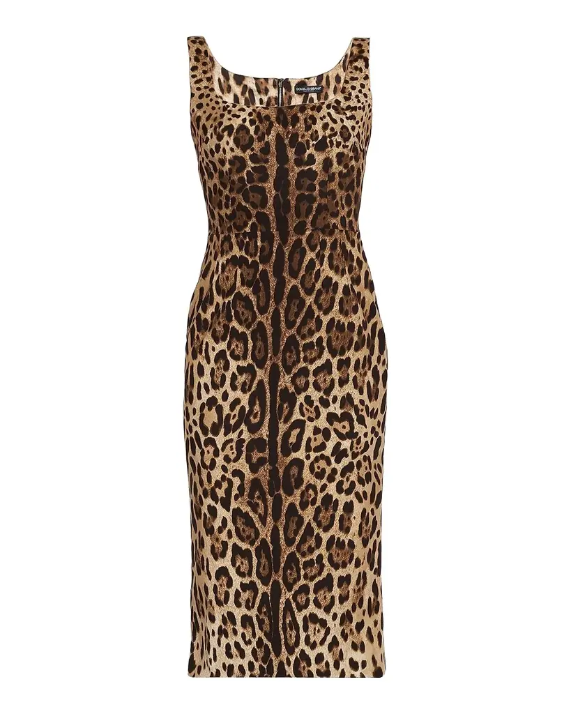 Dolce & Gabbana Leopard-Print Silk Sleeveless Midi Dress