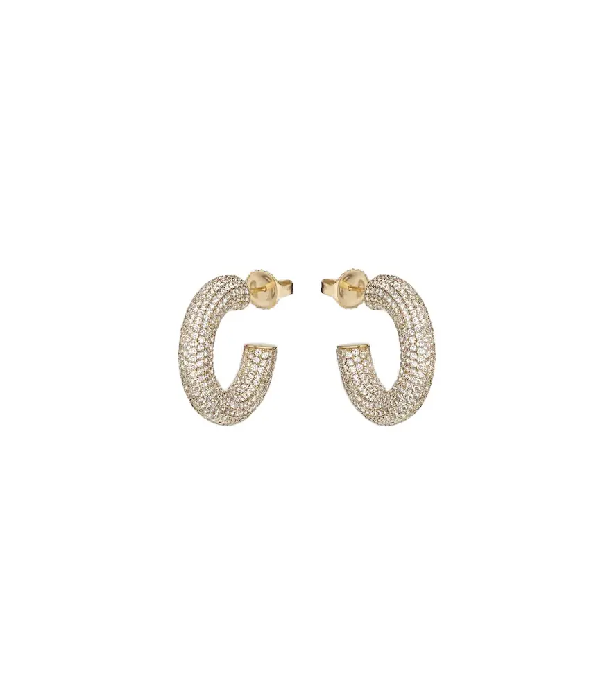 Sydney Evan Puffy 14kt gold hoop earrings with diamonds