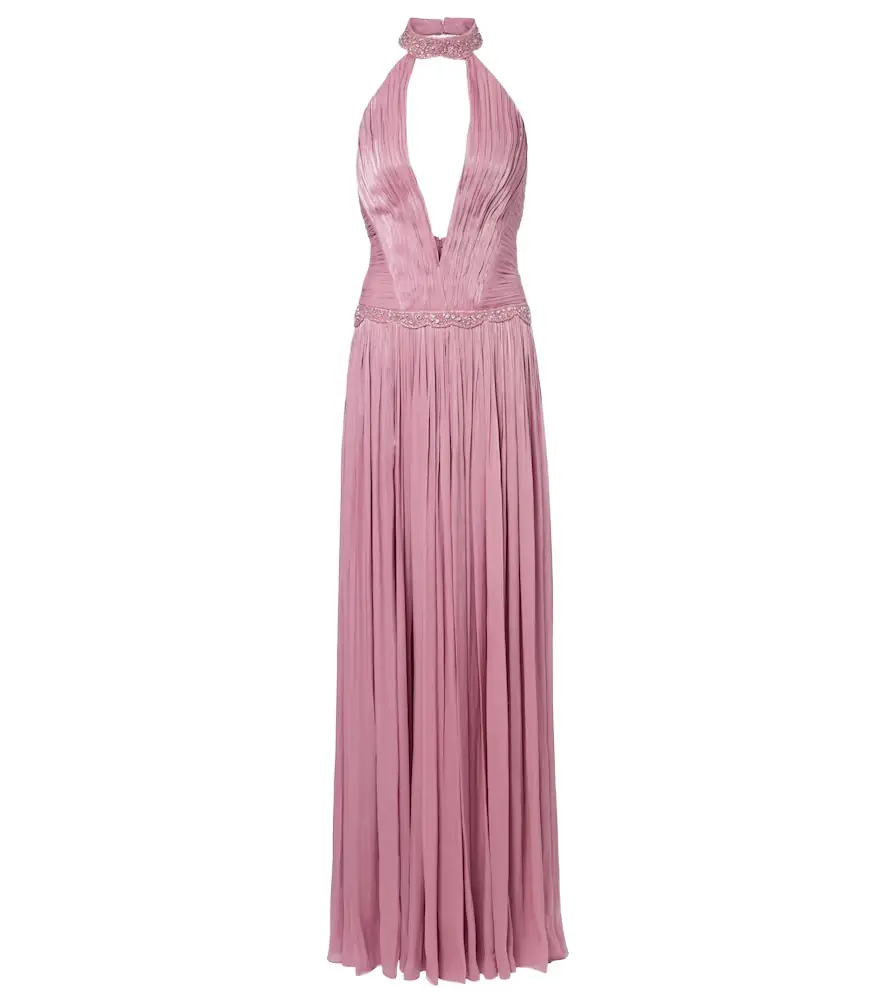 Costarellos Juliette halterneck georgette lamé gown