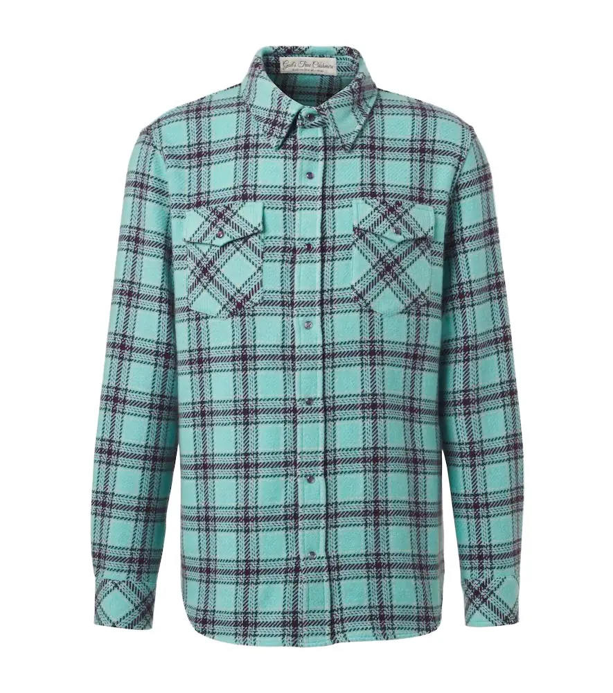 God's True Cashmere Plaid cashmere shirt with amethyst