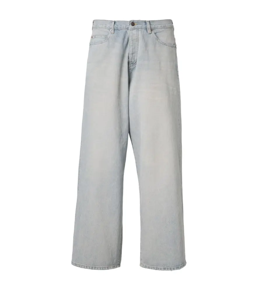 Balenciaga Leather-trimmed wide-leg jeans