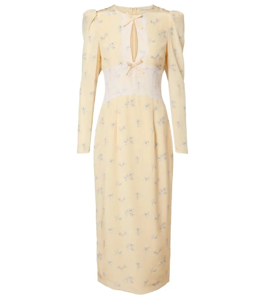 Alessandra Rich Lace-trimmed floral silk midi dress