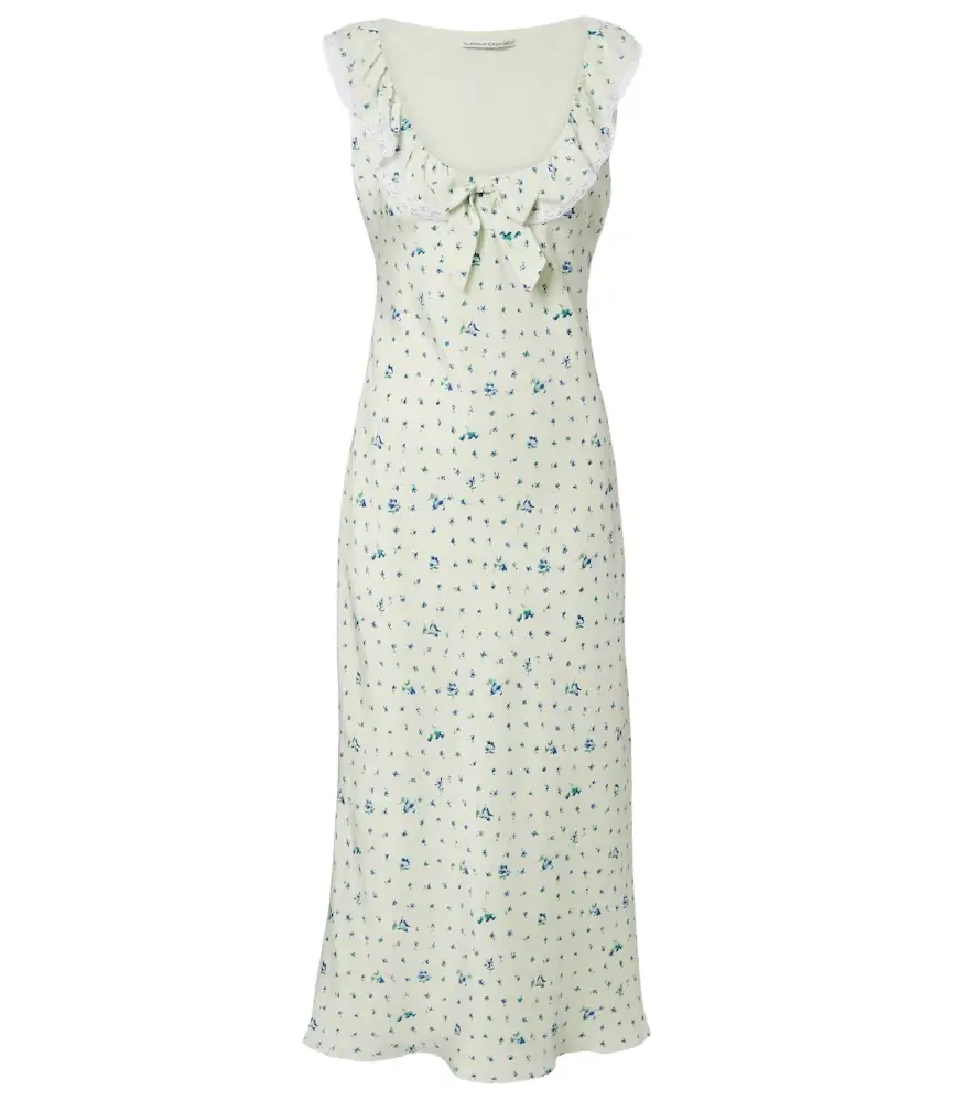Alessandra Rich Lace-trimmed floral silk midi dress