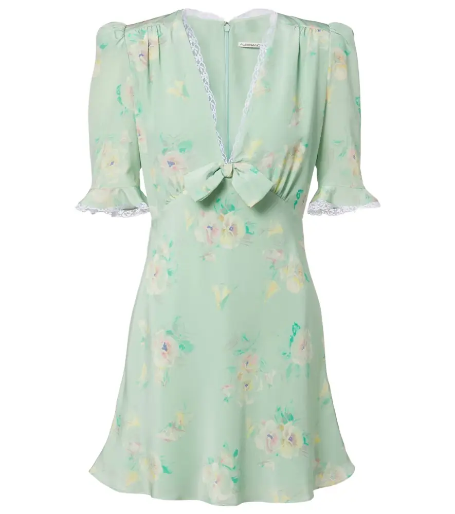 Alessandra Rich Lace-trimmed floral silk minidress