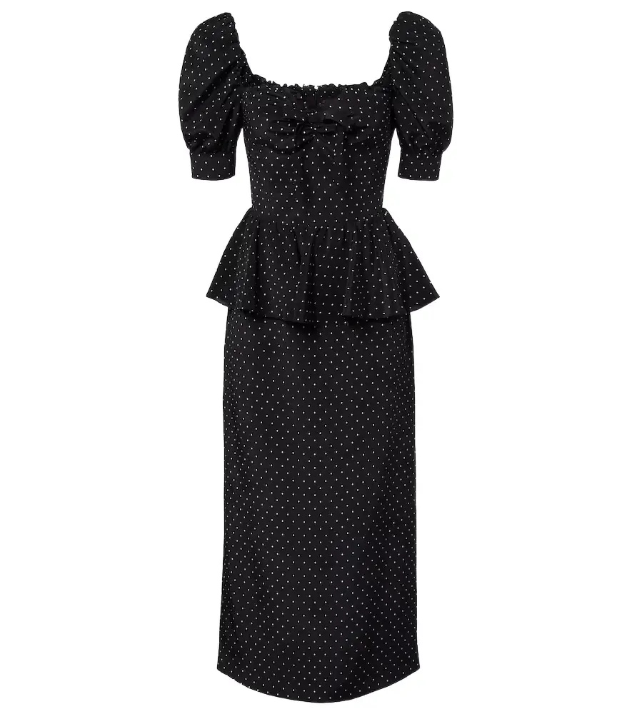 Alessandra Rich Polka-dot peplum silk midi dress
