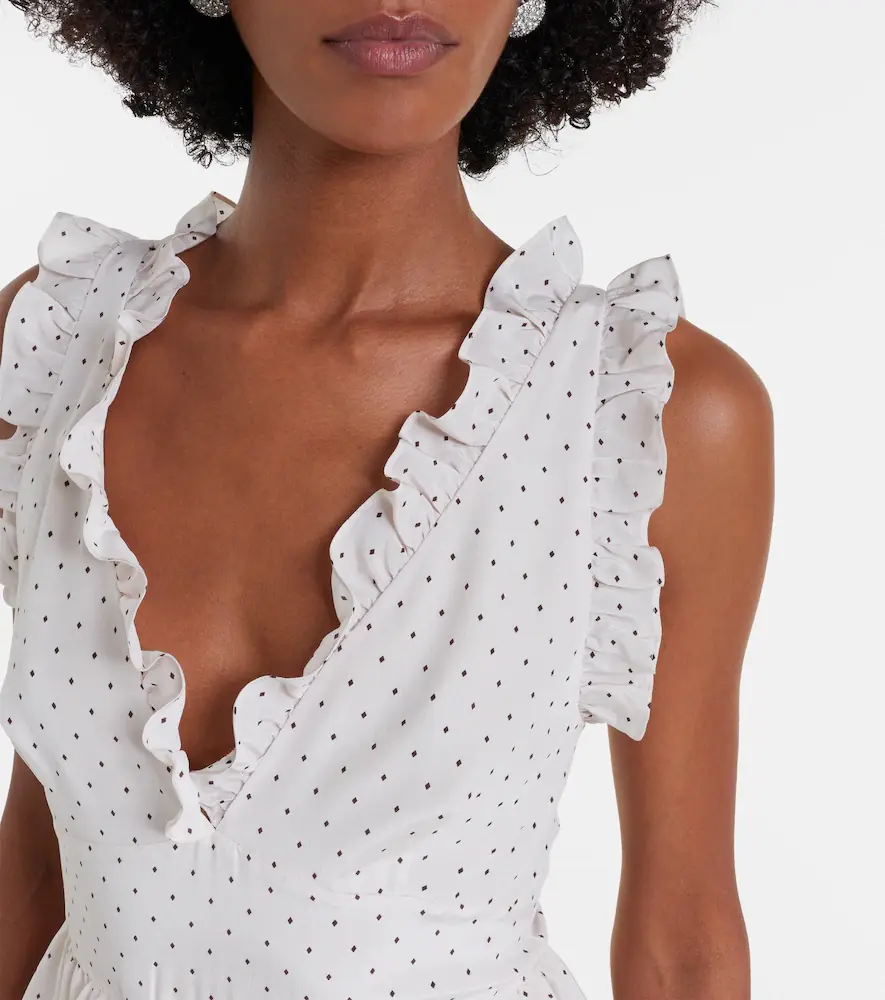 alessandra rich polka dot dress with peplum Alessandra Rich Polka-Dot Peplum Silk Midi Dress - Black