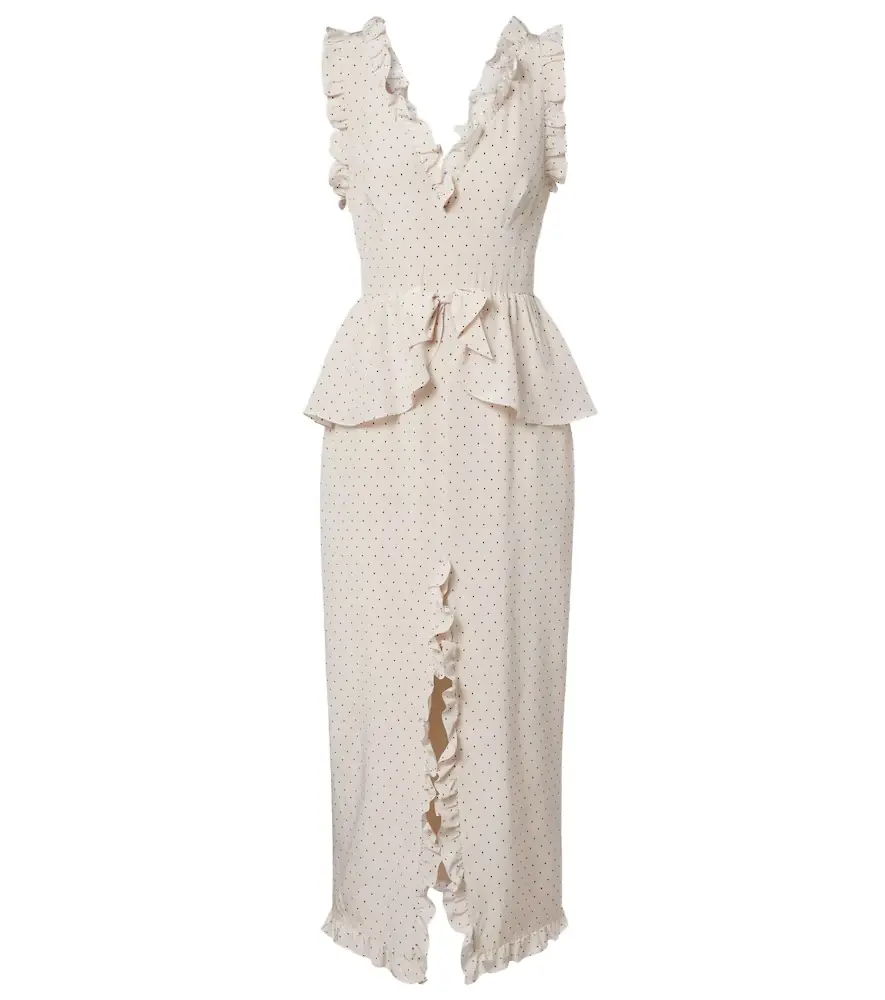 Alessandra Rich Polka-dot peplum silk midi dress