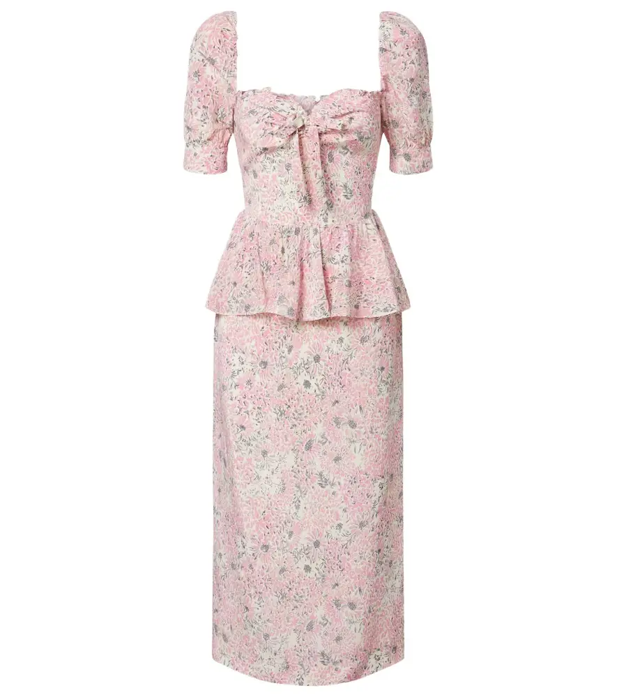 Alessandra Rich Floral peplum silk midi dress