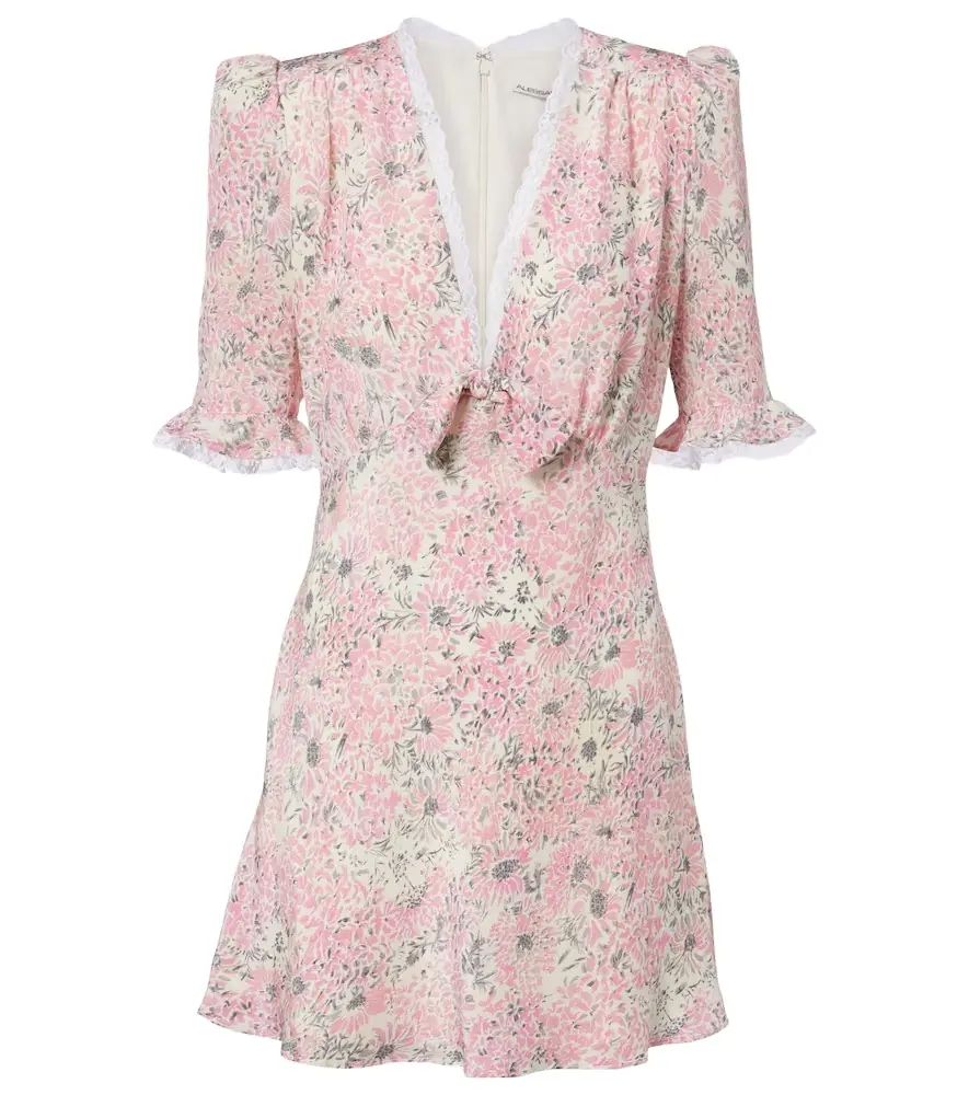 Alessandra Rich Lace-trimmed floral silk minidress