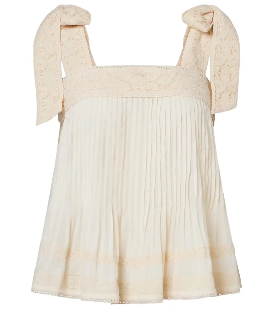 Juliet Dunn Lace-trimmed cotton top