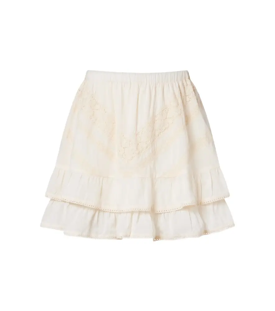 Juliet Dunn Ruffled lace-trimmed cotton miniskirt
