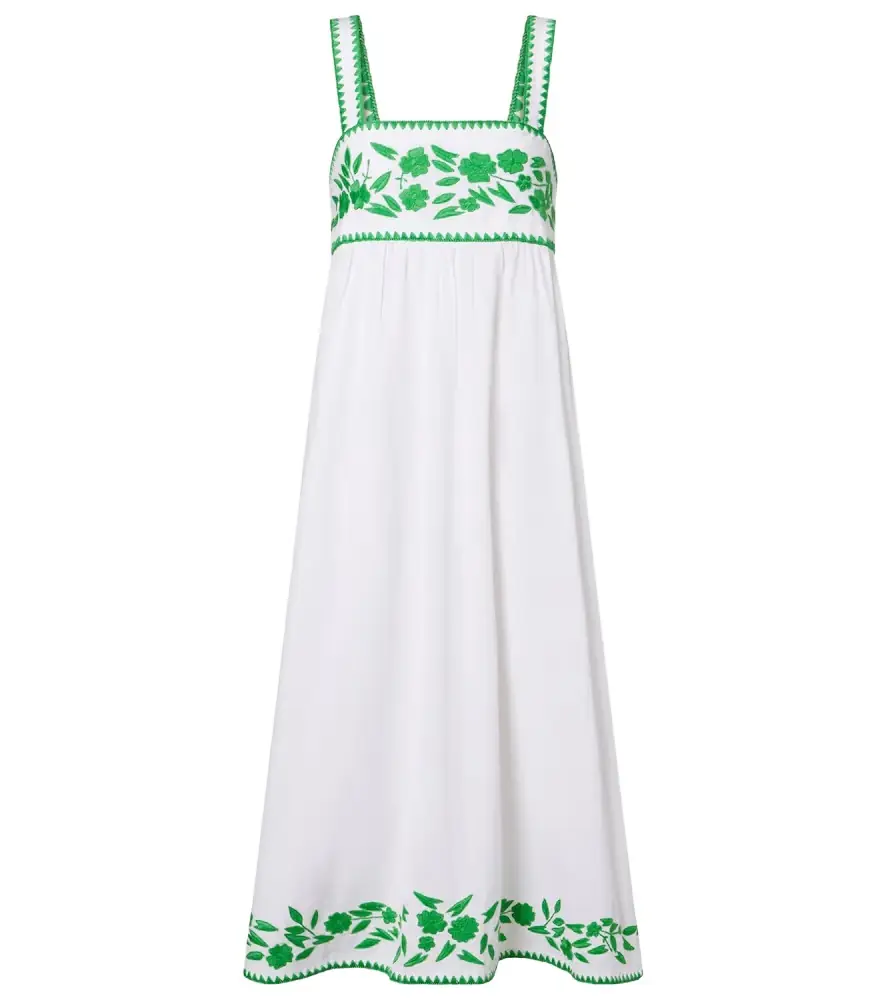 Juliet Dunn Embroidered cotton and linen midi dress