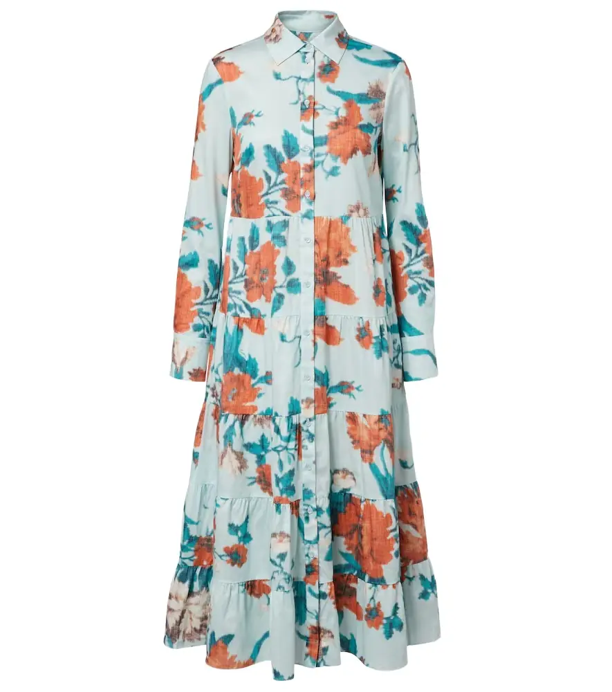 Erdem Floral tiered cotton shirt dress