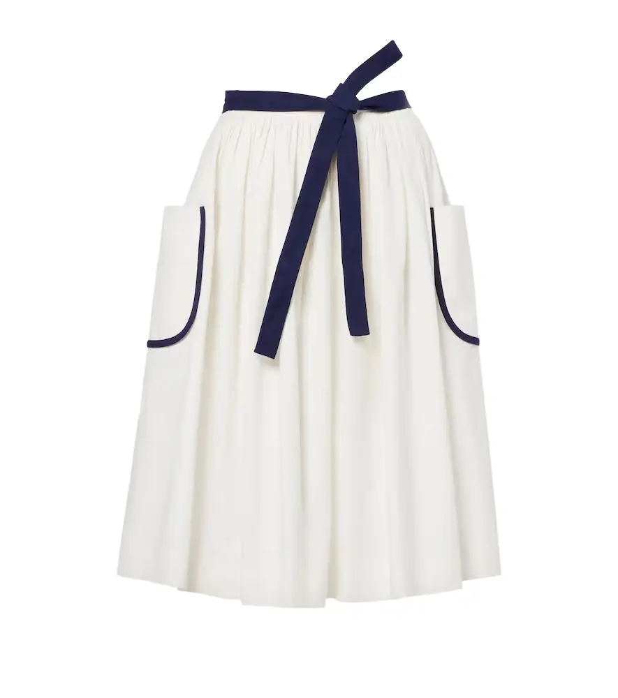 Prada Belted cotton and linen midi skirt