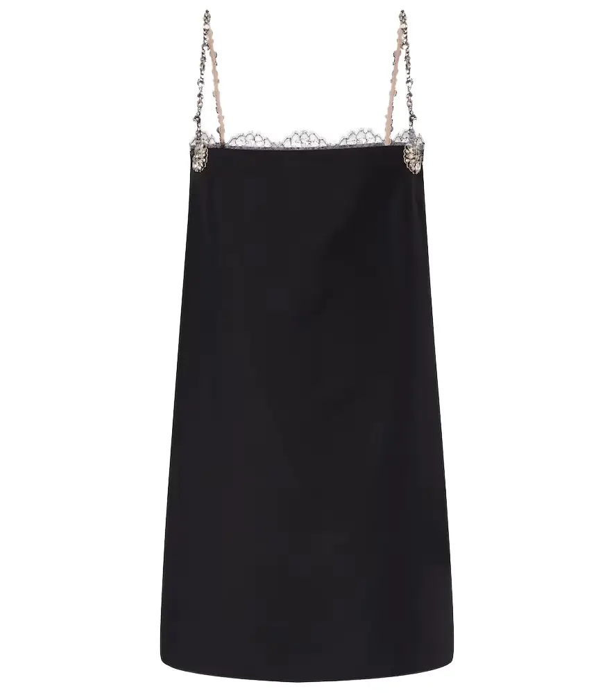 Valentino Crepe Couture embellished lace-trimmed minidress