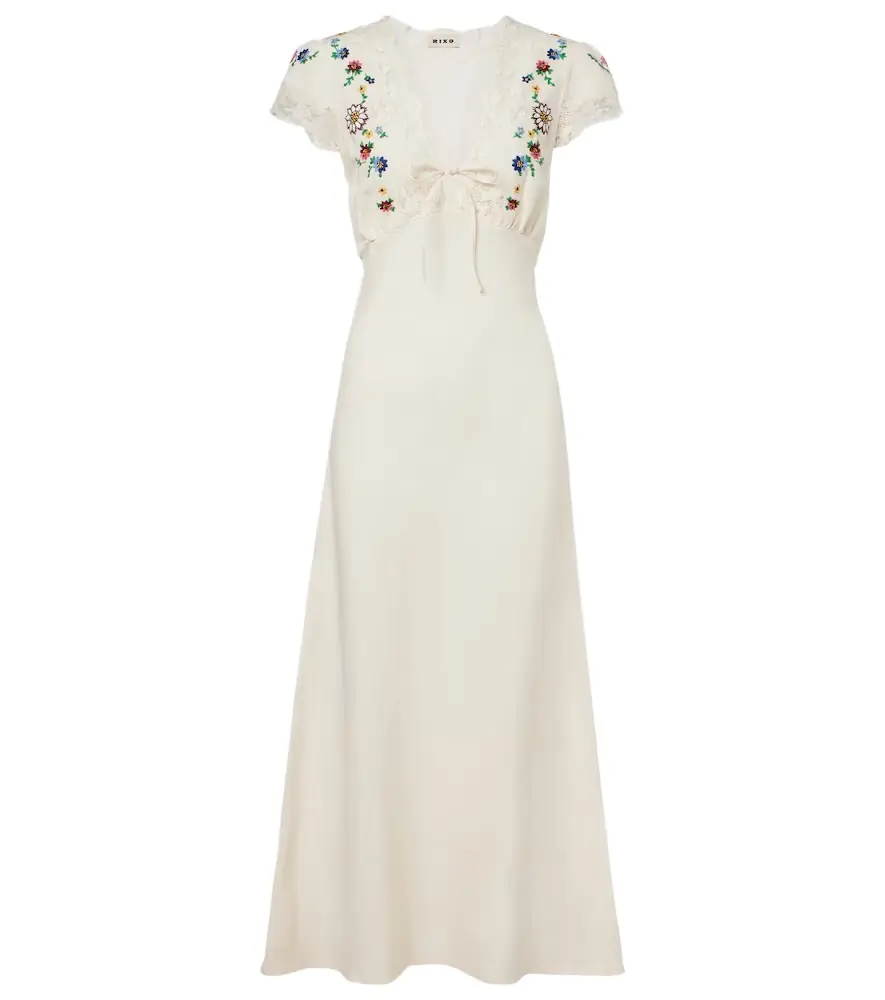 Rixo Amari embroidered linen-blend midi dress