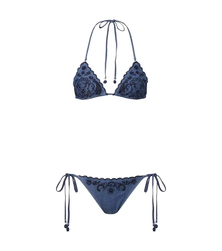 Zimmermann Aster embroidered denim bikini
